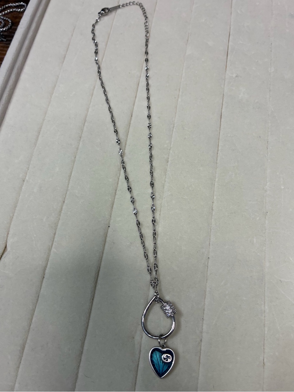 Silver Heart Pendant Necklace with Blue Enamel Accent